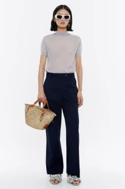 Mujer BIMBA Y LOLA Pantalones<Pantalon Recto Lana Fria Marino Oscuro