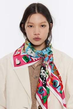 Mujer BIMBA Y LOLA Pañuelos<Panuelo Flores Marco Logo Fucsia