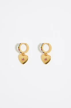Mujer BIMBA Y LOLA Pendientes<Pendientes Aro Mini Dorado Cristales Y Corazon