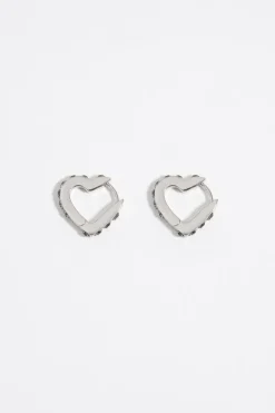Mujer BIMBA Y LOLA Pendientes<Pendientes Aro Mini Plateado Corazon Cristales