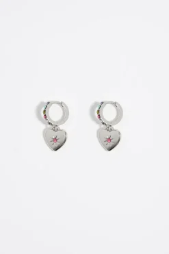 Mujer BIMBA Y LOLA Pendientes<Pendientes Aro Mini Plateado Cristales Y Corazon