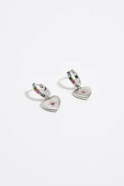 Mujer BIMBA Y LOLA Pendientes<Pendientes Aro Mini Plateado Cristales Y Corazon