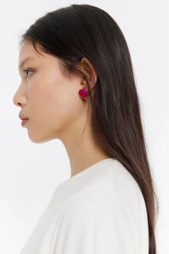 Mujer BIMBA Y LOLA Pendientes<Pendientes Corazon Piedra Fucsia
