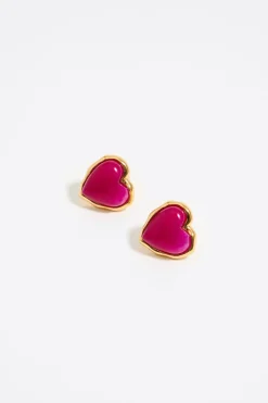 Mujer BIMBA Y LOLA Pendientes<Pendientes Corazon Piedra Fucsia