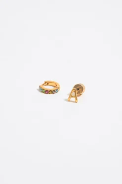 Mujer BIMBA Y LOLA Pendientes<Pendientes Letra A Y Aro Mini Cristales Multicolores