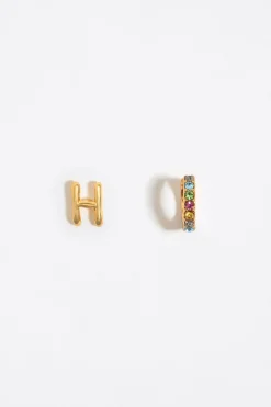 Mujer BIMBA Y LOLA Abecedario<Pendientes Letra H Y Aro Mini Cristales Multicolores