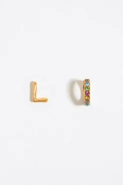 Mujer BIMBA Y LOLA Abecedario<Pendientes Letra L Y Aro Mini Cristales Multicolores