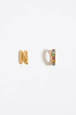 Mujer BIMBA Y LOLA Abecedario<Pendientes Letra N Y Aro Mini Cristales Multicolores