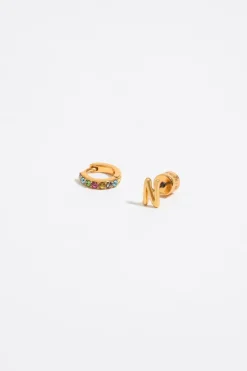 Mujer BIMBA Y LOLA Abecedario<Pendientes Letra N Y Aro Mini Cristales Multicolores