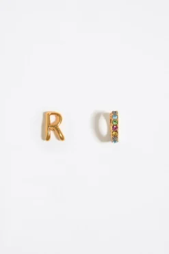 Mujer BIMBA Y LOLA Abecedario<Pendientes Letra R Y Aro Mini Cristales Multicolores