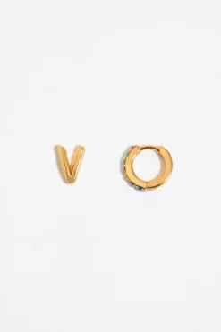 Mujer BIMBA Y LOLA Abecedario<Pendientes Letra V Y Aro Mini Cristales Multicolores