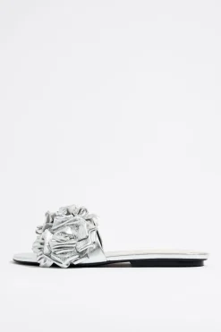 Mujer BIMBA Y LOLA Sandalias<Sandalia Plana Flores Piel Plata