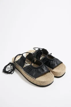 Mujer BIMBA Y LOLA Alpargatas<Sandalia Plana Yute Acordonada Piel Negra