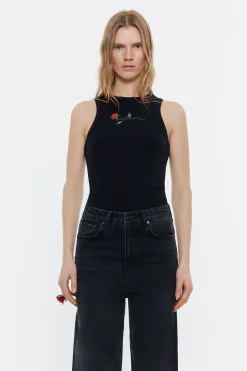 Mujer BIMBA Y LOLA Camisetas<Top Ajustado Logo Estampado Negro