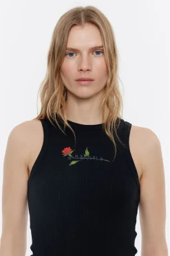 Mujer BIMBA Y LOLA Camisetas<Top Ajustado Logo Estampado Negro