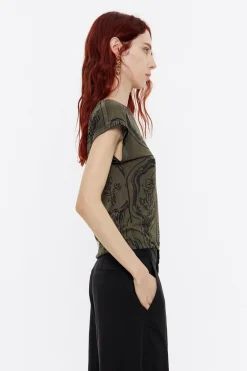 Mujer BIMBA Y LOLA Camisetas<Top Ajustado Punto Mirrors Caqui