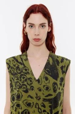 Mujer BIMBA Y LOLA Vestidos Y Monos<Vestido Algodon Midi Animal Mix Verde