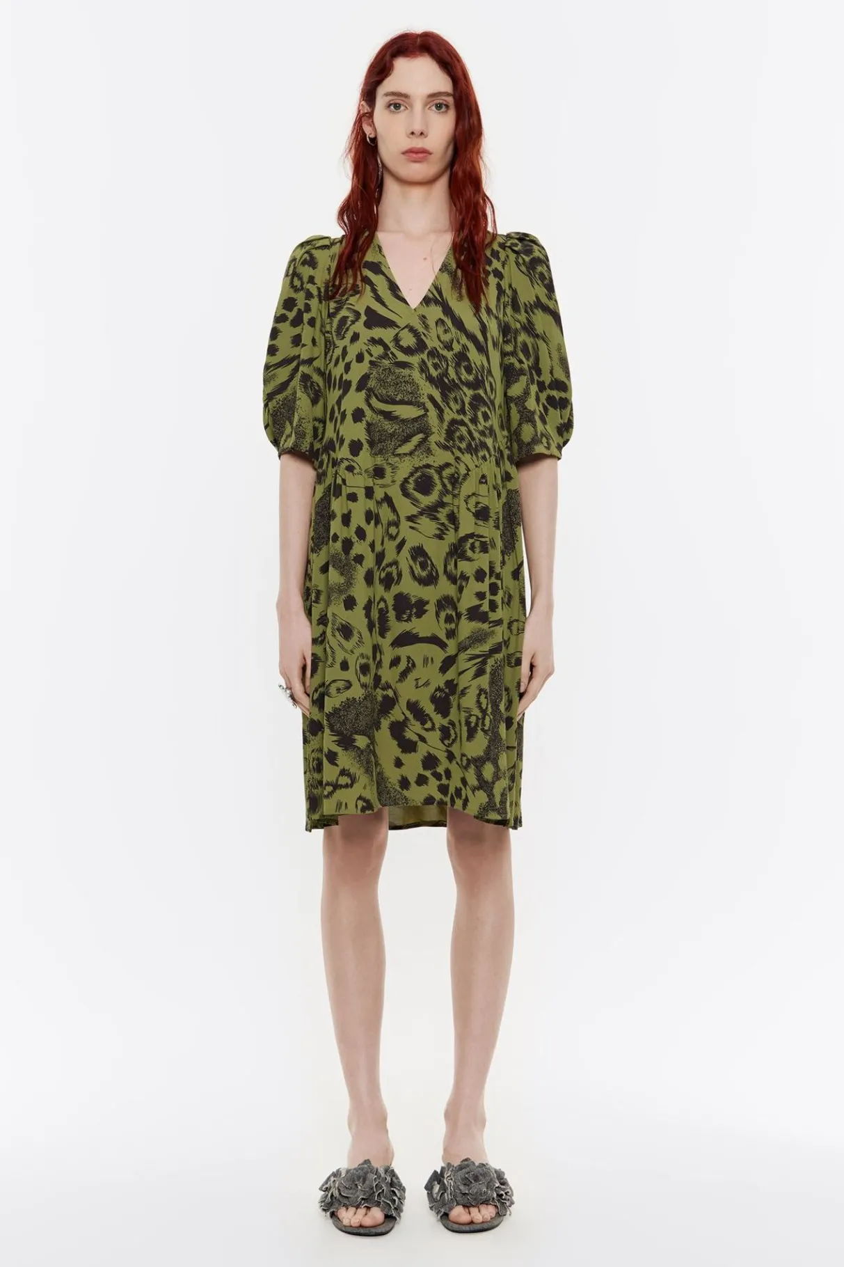 Mujer BIMBA Y LOLA Vestidos Y Monos<Vestido Corto Fluido Animal Mix Verde