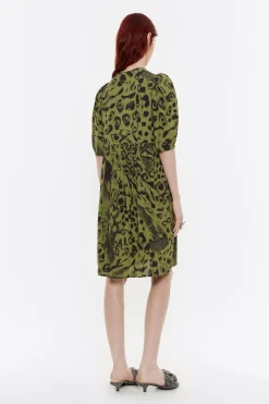 Mujer BIMBA Y LOLA Vestidos Y Monos<Vestido Corto Fluido Animal Mix Verde