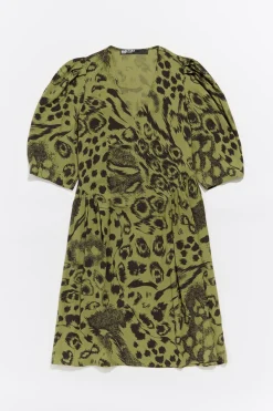 Mujer BIMBA Y LOLA Vestidos Y Monos<Vestido Corto Fluido Animal Mix Verde