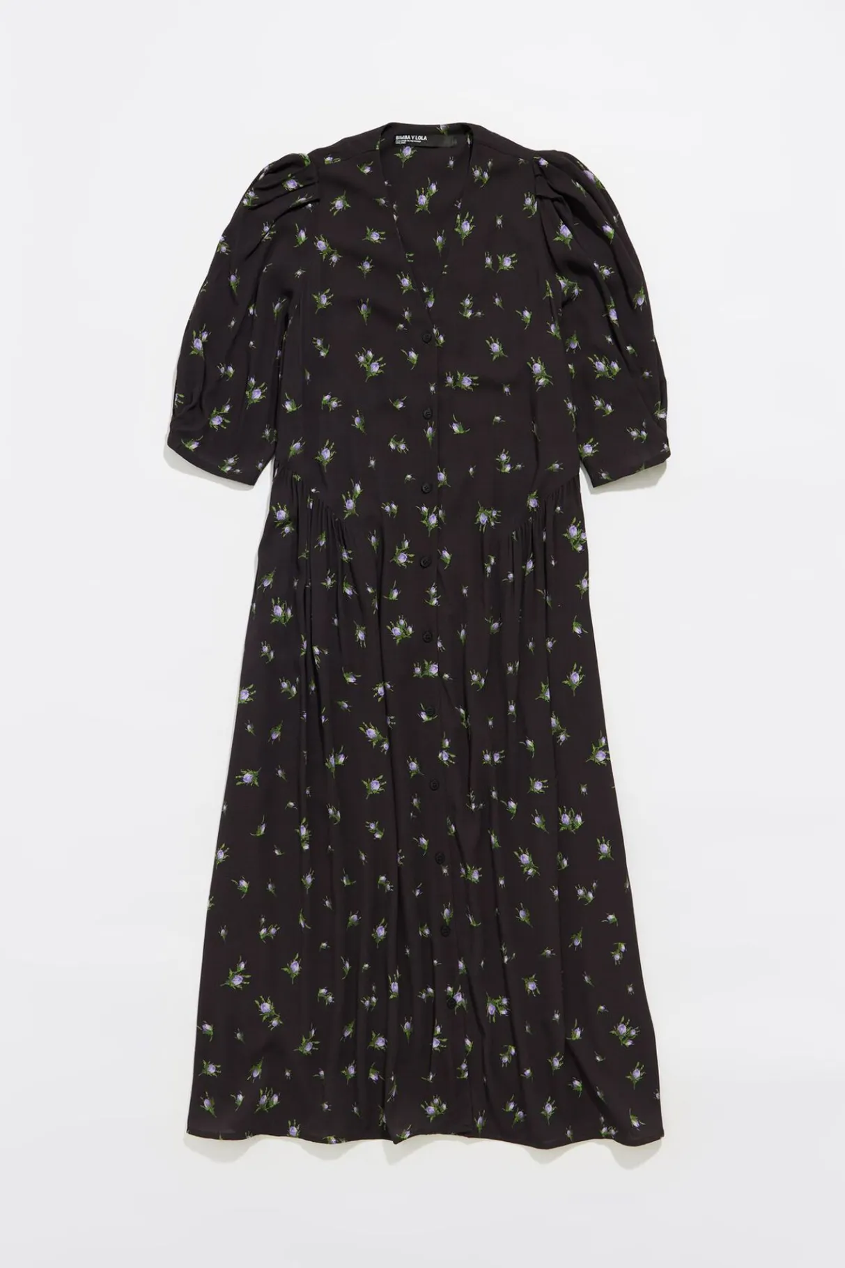 Mujer BIMBA Y LOLA Vestidos Y Monos<Vestido Fluido Midi Flowers Negro