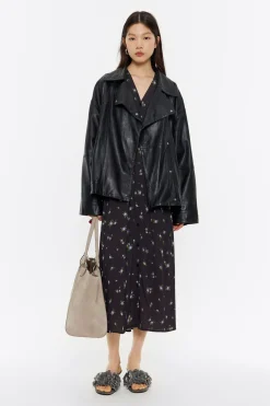 Mujer BIMBA Y LOLA Vestidos Y Monos<Vestido Fluido Midi Flowers Negro