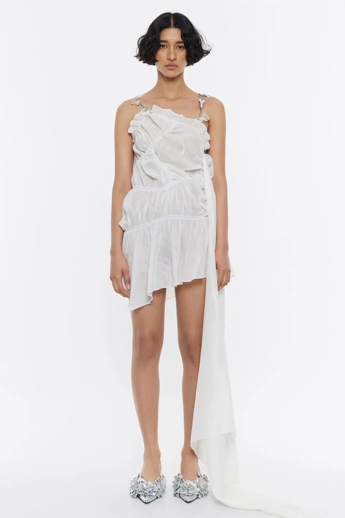 Mujer BIMBA Y LOLA Vestidos Y Monos<Vestido Fruncido Cadenas Marfil