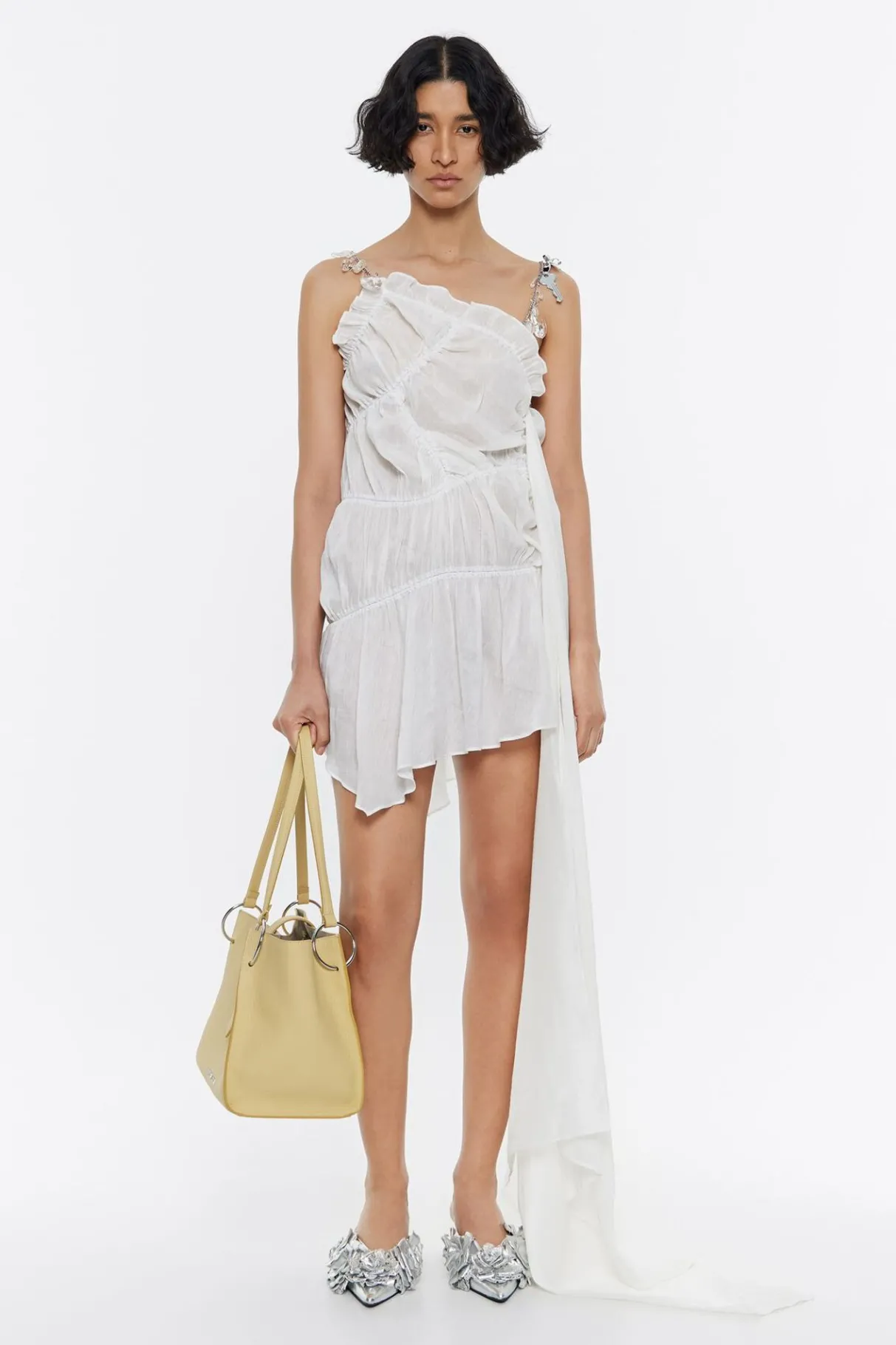 Mujer BIMBA Y LOLA Vestidos Y Monos<Vestido Fruncido Cadenas Marfil