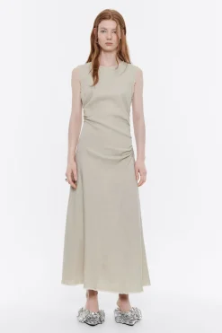 Mujer BIMBA Y LOLA Vestidos Y Monos<Vestido Midi Desflecado Lino Arena Lavado