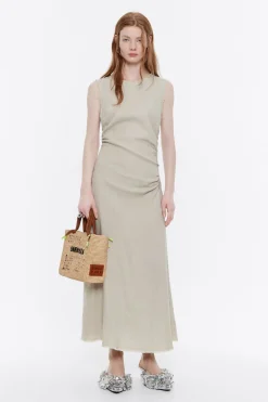 Mujer BIMBA Y LOLA Vestidos Y Monos<Vestido Midi Desflecado Lino Arena Lavado